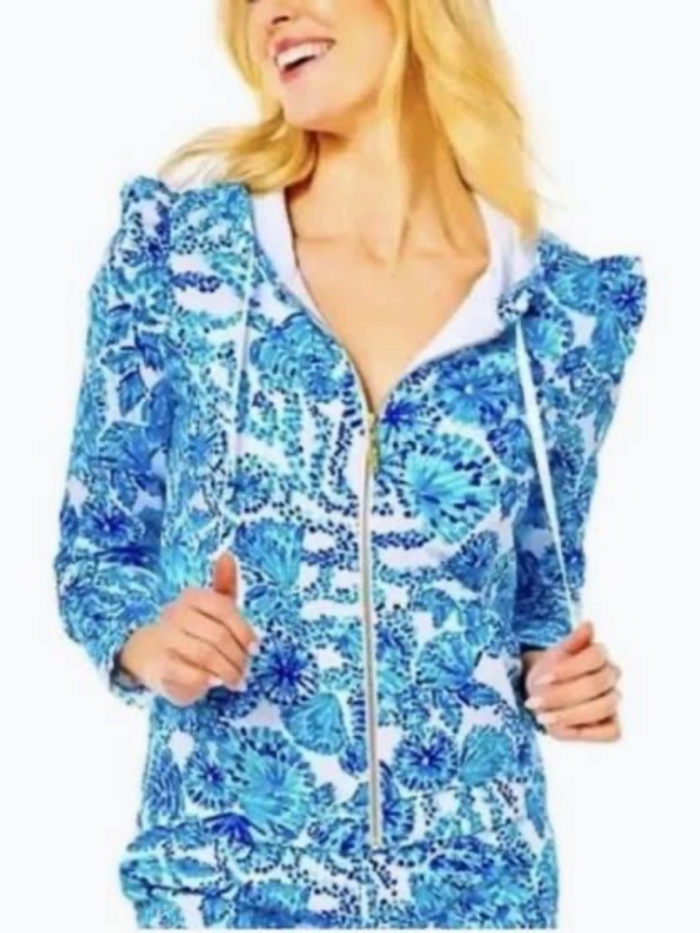 LILLY PULITZER AUDREY ZIP UP Jacket Hoodie Top Turquoise Oasis - size M 🌟